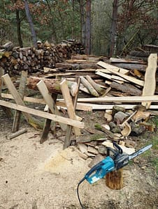 Wolfgang will mal wieder nicht aufs Bild - aber auch er zählt zu den absoluten Fleißmeisen! Hier beim Brennholzschnitt.
