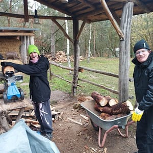 Martin und Nicole sägen und spalten täglich stundenlang